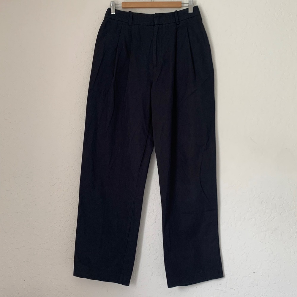 WAYF Pleated Trouser Women M Black High Waist Wide Leg Dark Academia Career Work
